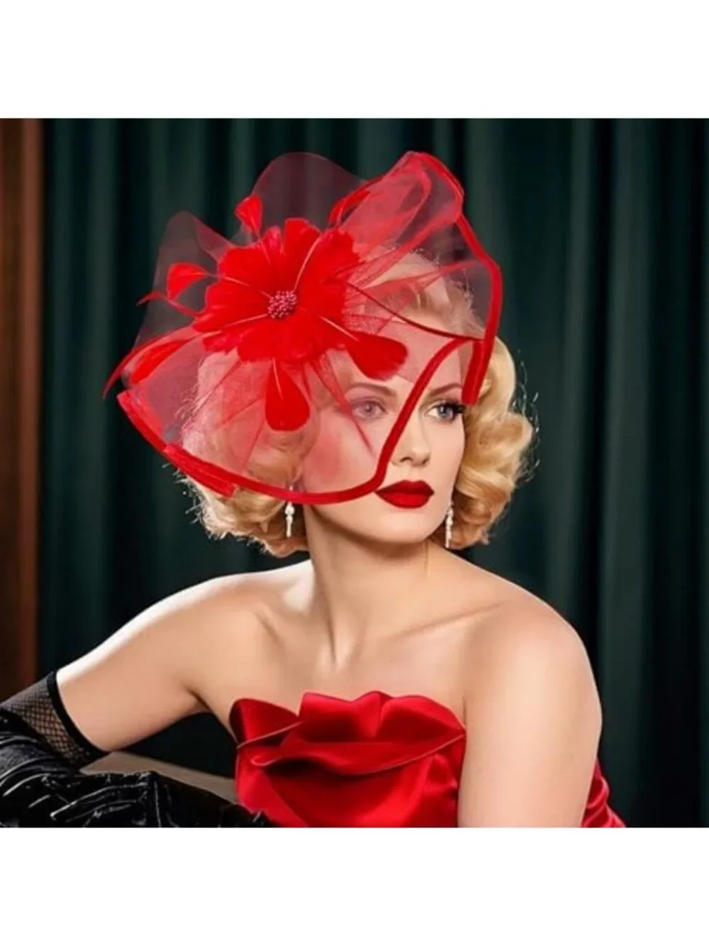 Chic Vintage Tea Party Hat - Mesh Fascinator Headband with Flower & Feather for